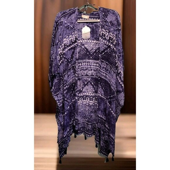 New Blue Boho Open Kimono Topper Tassels Altar'd State Sz M/L - Picture 1 of 8